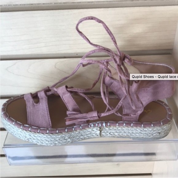 Qupid Shoes - qupid strappy lace up mauve sandals